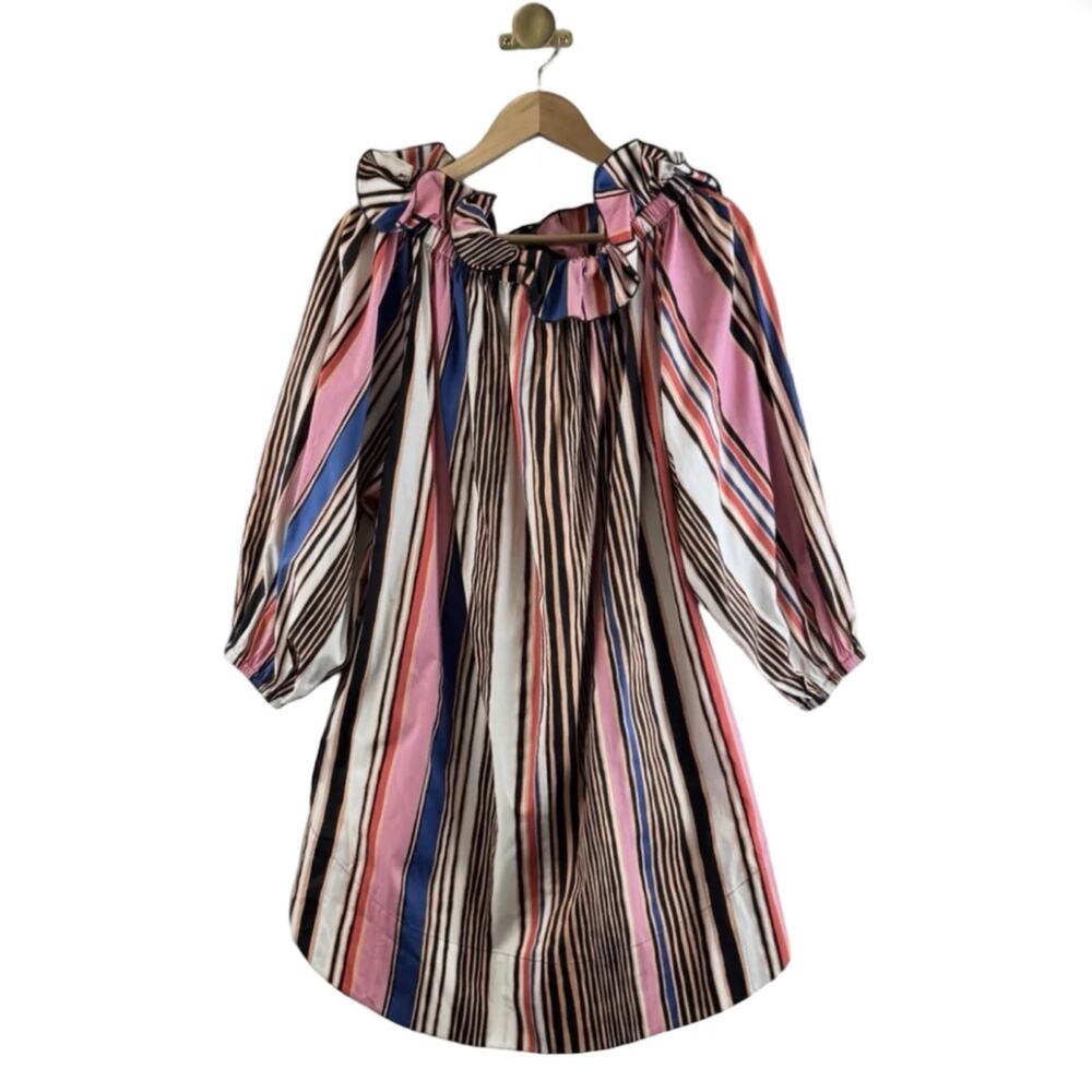 Exquise Annalise Off Shoulder Striped Cotton Mini Dress 36 4 S NWT